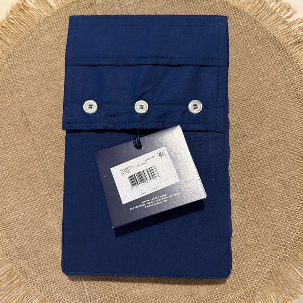 POLO Ralph Lauren Navy 100% Organic Cotton 2 Standard Pillowcases Blue NWT $125